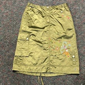 Oilily Khaki Pencil Skirt with Colorful Embroidery